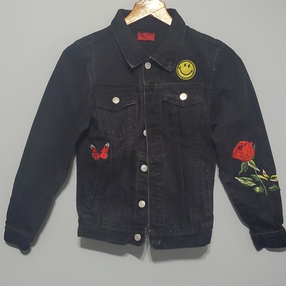 Haus of Jr jacket Girl's Size 3 years black Jeffery Space Patch denim trucker
